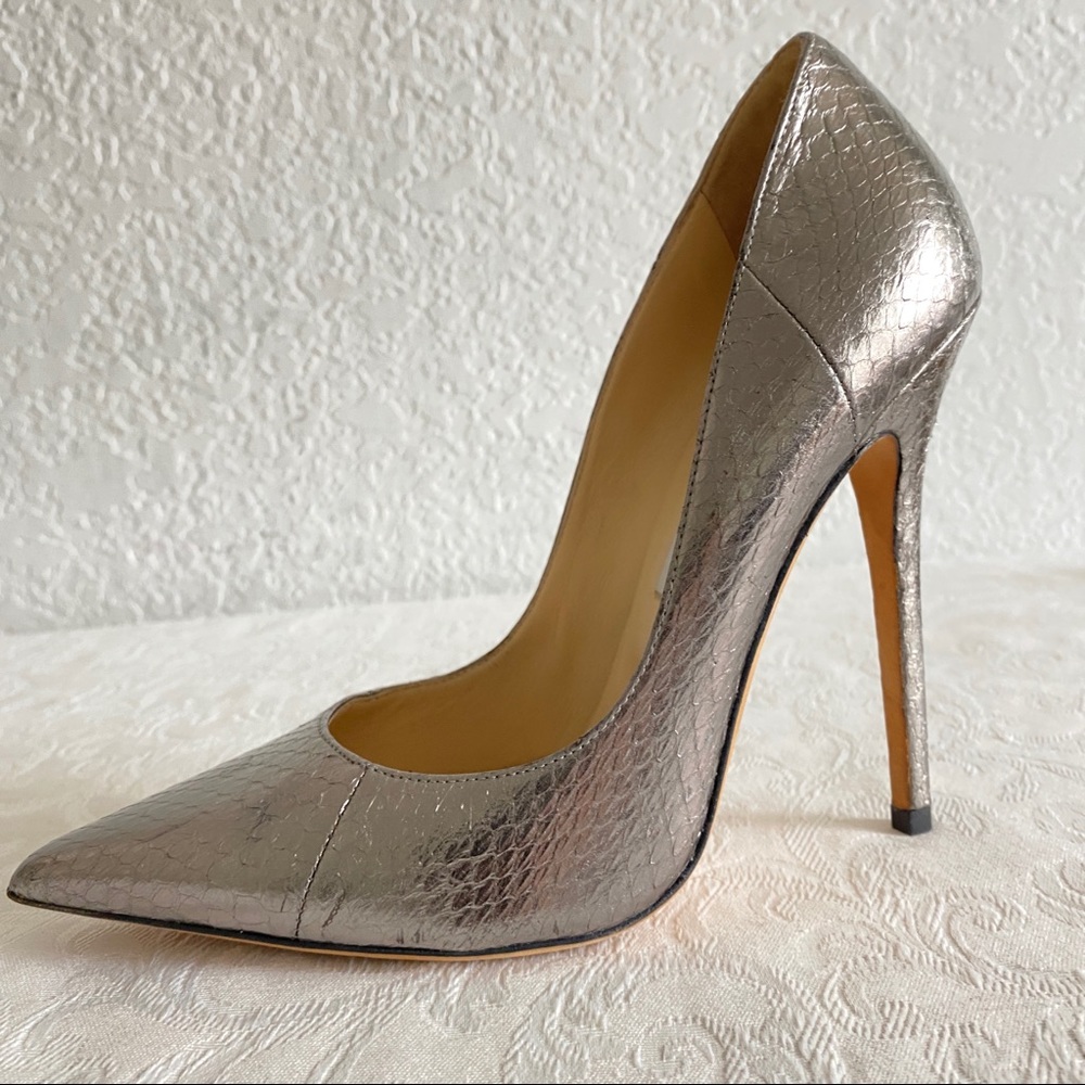 Jimmy Choo Metallic Gray Snakeskin Pointed-Toe Stiletto Pump - Picture 9 of 15